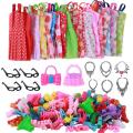 Fashion Handmade 32 Items Accessories=Random 10 Items Dress+Random 10 Pairs Of Shoes+6 Necklace+4 Glasses+2 Bags For Barbie Doll. 
