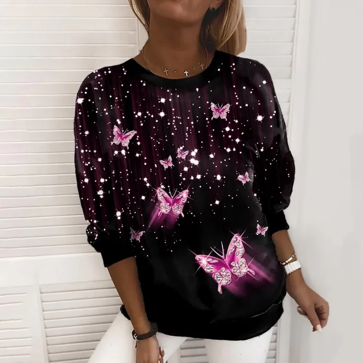 Long%20Sleeve%20Fashion%20Top%20Round%20Neck%20Oversized%20T-shirt%20Autumn%20Winter%20Women's%20Simple%20Style%20Pullover%20Sweater%20Butterfly%20Print%20Tee%20-%20Image%205