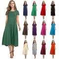 2022 Four Seasons Women's New Round Neck Short Sleeve Solid Color Swing Dress Fashion Solid Color Dress.