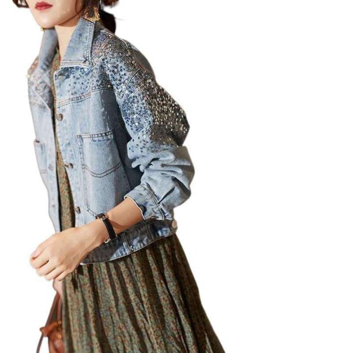 autumn%20winter%20new%20fashion%20sequin%20denim%20jacket%20women's%20short%20loose%20fitting%20and%20slimming%20top%20-%20Image%205