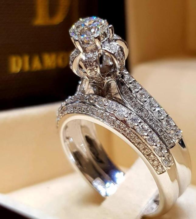 HOYON%2018K%20White%20Gold%20Color%20Diamond%20Style%20Ring%20Set%20For%20Women%20Fine%20Luxury%20925%20Sterling%20Silver%20Color%20Moissanite%20Wedding%20Jewelry%20-%20Image%207