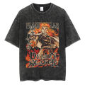 Streetwear Washed Anime Demon Slayer Graphic T Shirt Oversized Men Cotton T-Shirt Hip Hop Loose Tops Tees Black Retro Tshirt. 