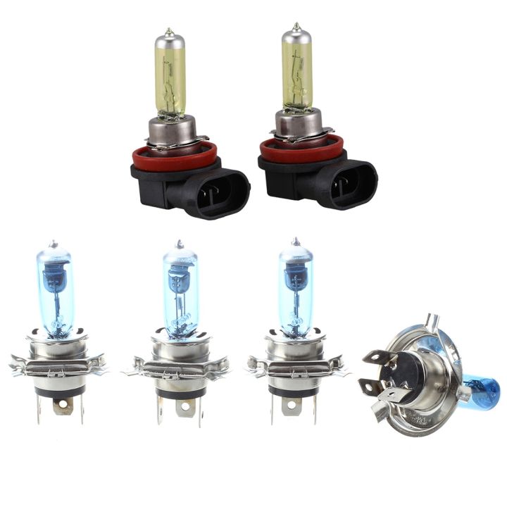 2 Pcs Dc 12V 55W H11 3000K Super Yellow Car Foglight Light Bulb Lamp & 4x Lamps Halogen Bulbs Car Headlights H4 White Light 100W 12V