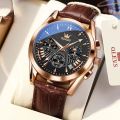 olevs leather waterproof quartz fashion watch for men. 