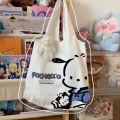 Sanrio Pochacco Women Bag Kawaii Shoulder Bags Casual Large Capacity Shopper Canvas Fashion Harajuku Zipper Handbag Tote Bag.