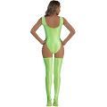 Women's Swimsuit High Cut Sleeveless Leotard Bodysuit with Thigh High Stockings Female Glossy Backless Beachwear Swimwear.