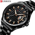 CURREN 8375 Black Stainless Steel Analog Watch For Men - Blue, RoseGold & Black - Mobile Gori. 