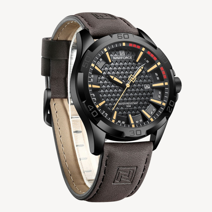 NAVIFORCE NF8023 Chocolate PU Leather Analog Watch For Men - Black & Chocolate