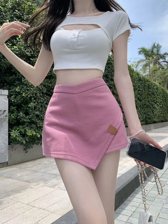 Hong%20Kong%20Style%20Pure%20Pink%20Skirt%20Women's%20Summer%20Design%20IrregularAWord%20SkirtinsHot%20Girl%20Short%20Skirt%20High%20Waist%20Skirt%20-%20Image%207