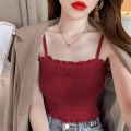 Ice silk pleated beautiful back camisole with chest pad tube top bottoming shirt top HyunA style wrapped chest underwear student girl.