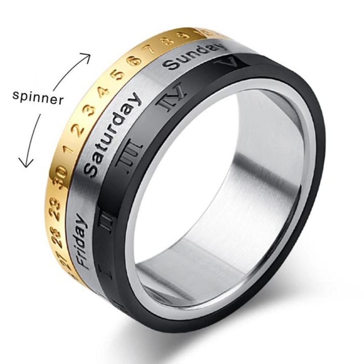 Punk Steel Tricolor Calendar Time Rings For Men Boys style Ring