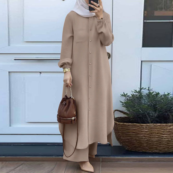 Ladies%202%20Pieces%20Set%20Islamic%20Dress%20Jumpsuit%20Muslim%20Top%20Solid%20Arabic%20Blouse%20and%20Pants%20-%20Image%208