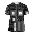 3D Printed Circuit Board Graphic T Shirt for Men Summer Casual T-shirt Casual Electronic Chip Creative Tee Shirts Women Gym Tops.
