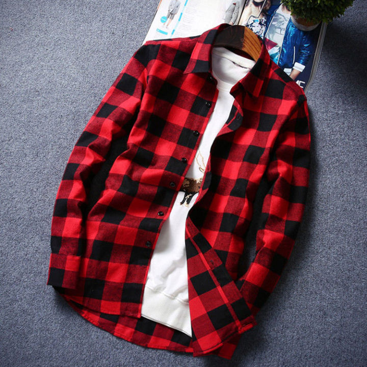 Summer%20SpringinsHong%20Kong%20Style%20Loose%20Couple%20Student%20Plaid%20Shirt%20Men's%20Korean%20Style%20Stylish%20Red%20Shirt%20Coat%20-%20Image%205