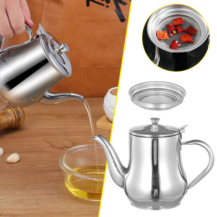 Stainless Steel Oil Strainer Pot Container Jug Storage Can With Filter Cooking Oil Pot Kitchen Large Capacity 32oz