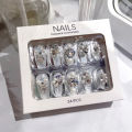 Glitter Large Crystal False Nails 24pcs 3D Rhinestone Pearl Decor Bride Nail Patch Shiny Korean Style Artificial Nail Tips. 