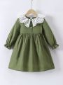 Children’s Qualityful Outfits Baby Girls' Lace Trim Collar Dress, Fit Elegant Dress for Kid’s.