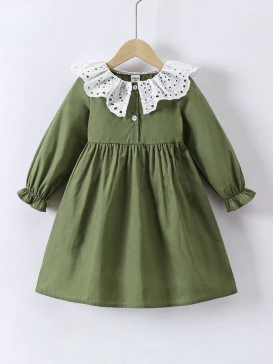 Children%E2%80%99s%20Qualityful%20Outfits%20Baby%20Girls'%20Lace%20Trim%20Collar%20Dress,%20Fit%20Elegant%20Dress%20for%20Kid%E2%80%99s%20-%20Image%209