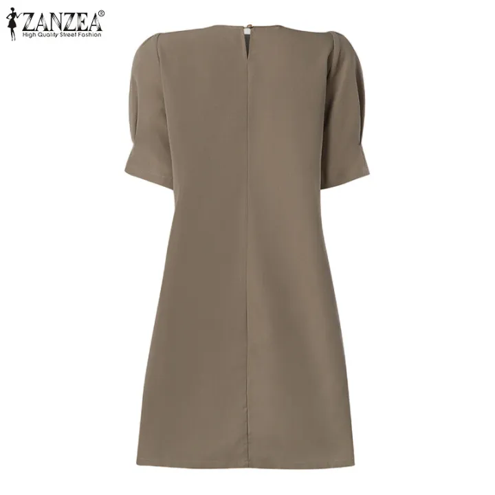 ZANZEA%20Korean%20Style%20Women%20Holiday%20Party%20Solid%20Mini%20Dresses%20Office%20Work%20Puff%20Sleeve%20Sundress%20#10%20-%20Image%206