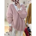 Korean Thick Needle Sweater Coat College v Collar Long Sleeve Knitted Cardigan Solid Color Casual Loose Temperament Shawl Outer Match. 
