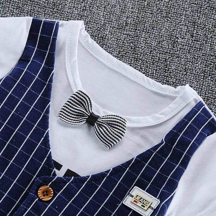 Toddler%20Baby%20Kids%20Boys%20Bow%20Vest%20T%20shirt%20Tops%20Plaid%20Shorts%20Set%20Outfits%20Clothes%20-%20Image%204