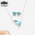 Carat Butterfly Rhinestone Pendant Necklace Stud Earrings Bracelet Bridal Jewelry Set. 