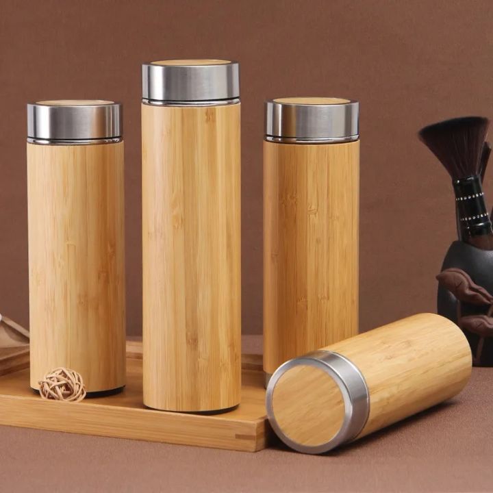 500ml Creative Bamboo Thermos Bottle Stainless Steel Water Bottles Vacuum Portable Coffee Bottle Thermos Cup