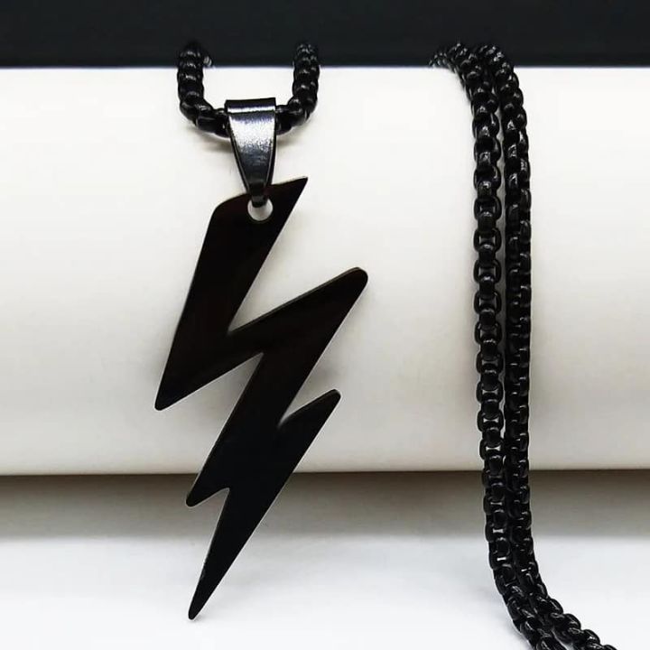 New%20Black%20%20Stainless%20Steel%20%20Lightning%20Bolts%20Necklace%20Chain%20For%20Men%20-%20Image%203