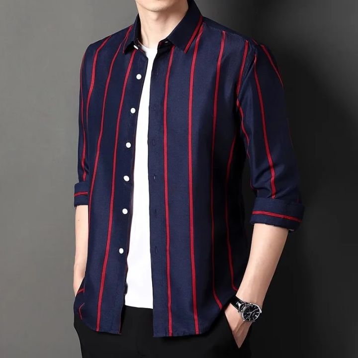 Plus Size 5XL-M High Quality Business Formal Striped Shirts Men Long Sleeve Casual Slim Fit Tuxedo Shirts Social Club Clothing