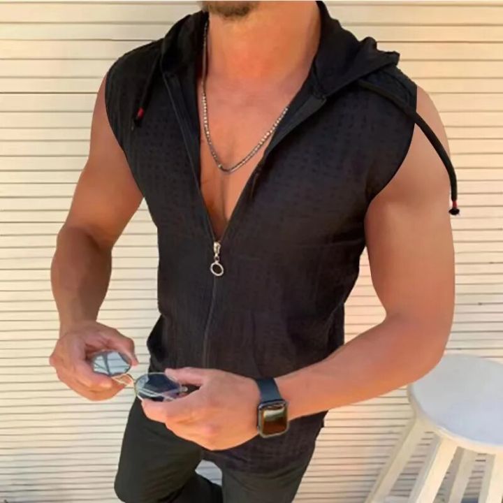Summer%20Fashion%20Sleeveless/Long/Short%20Sleeved%20Hoodie%20Zipper%20T%20shirt%20Casual%20Plaid%20print%20Open%20Stitch%20Beach%20Sun%20Protection%20Clothing%20-%20Image%202