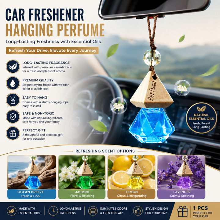 Car Freshener Hanging with - Long-Lasting Essential Oils Bottle with Wooden Lid 1 Pcs