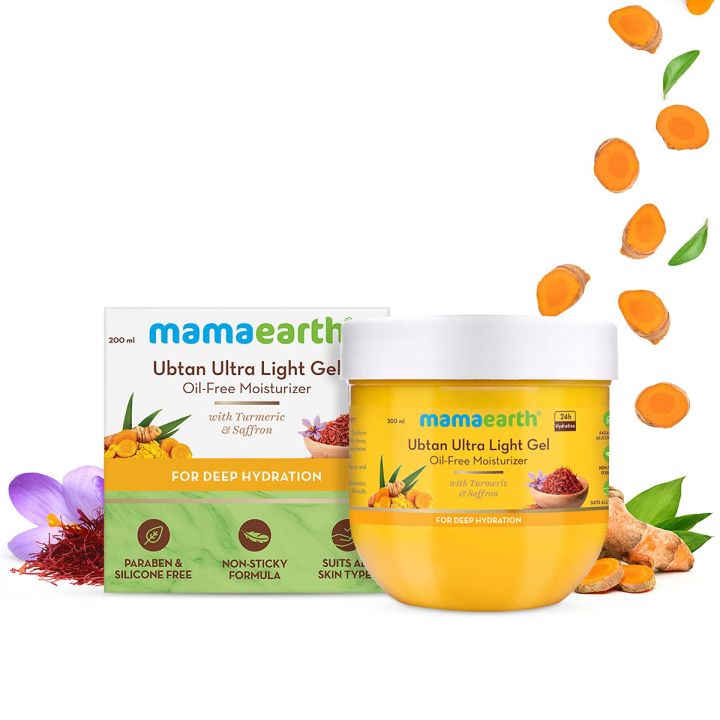 Mamaearth%20Ubtan%20Ultra%20Light%20Gel%20Oil-Free%20Moisturizer%20For%20Face,%20Body%20and%20Hands;%20with%20Turmeric%20&%20Saffron%20for%20Deep%20Hydration-200%20ml%20-%20Image%202