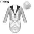 Kids Boys Sequin Lapel Blazer Tuxedo Coat Outfits Long Sleeve Magic Shows Tailcoat Jacket Halloween Circus Magician Costume.