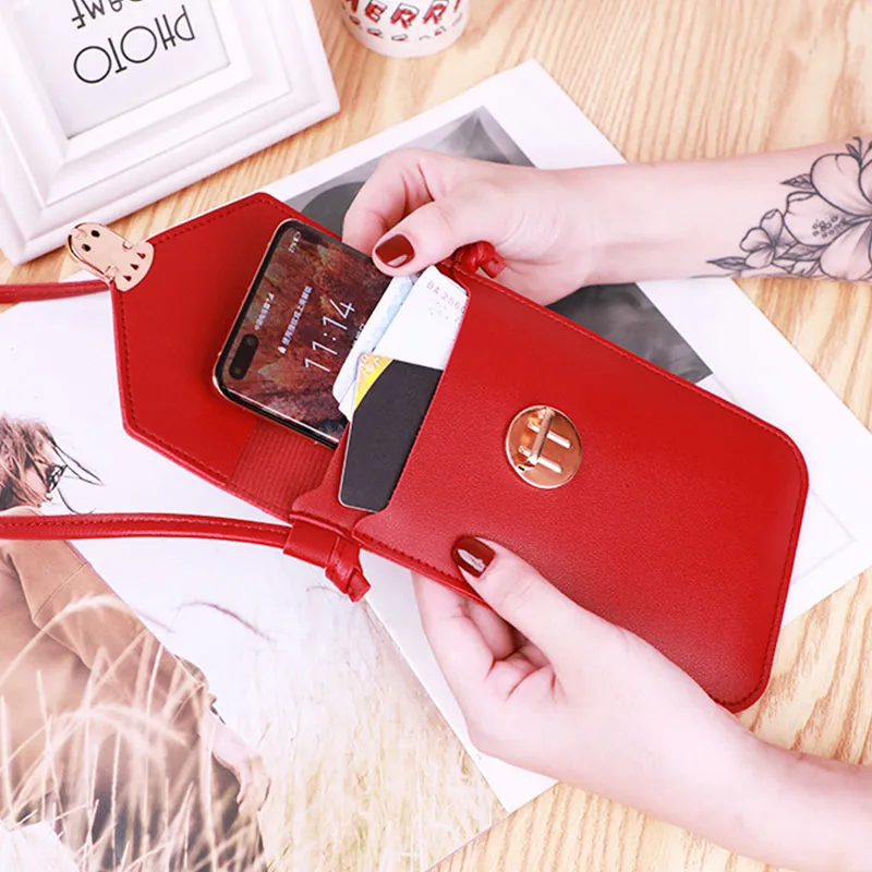 Touchable Screen PU Shoulder bag cell phone pocket wallet
