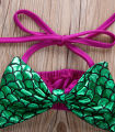 2Pcs Baby Girl's Mermaid Swimming Costume Swimwear, Sleeveless Bowknot Bikini Top, Triangle Crotch Short with Bow for Beach.