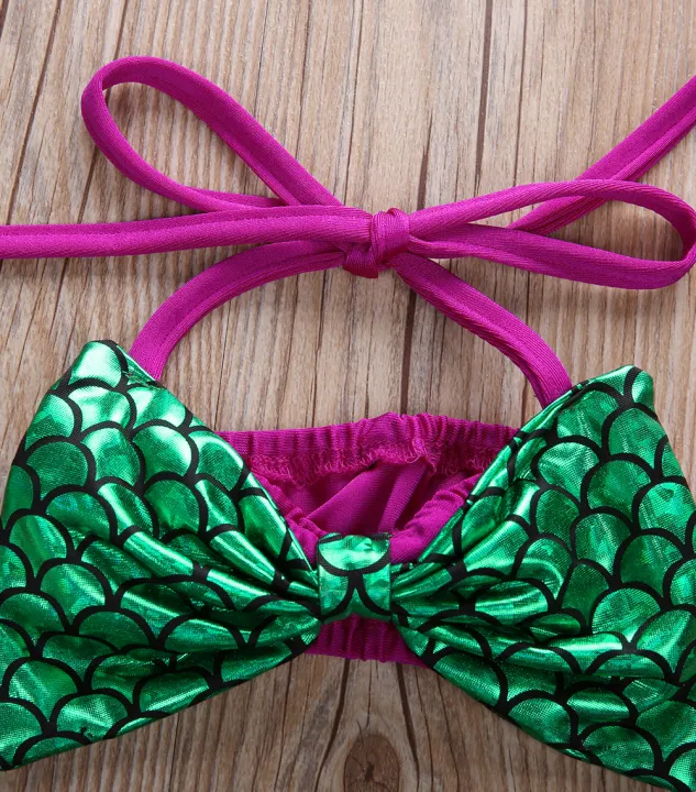 2Pcs%20Baby%20Girl's%20Mermaid%20Swimming%20Costume%20Swimwear,%20Sleeveless%20Bowknot%20Bikini%20Top,%20Triangle%20Crotch%20Short%20with%20Bow%20for%20Beach%20-%20Image%205