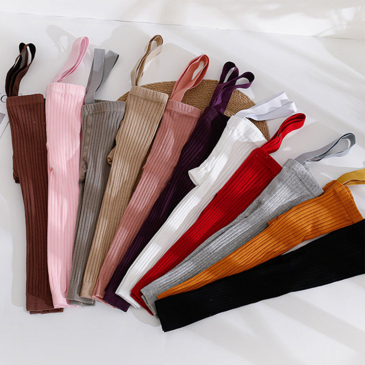 Soft Cotton Baby Suspender Pantyhose Pants Girls Boys Leggings Spring Autumn Solid Color Knit Tights Infant High Waist Footless