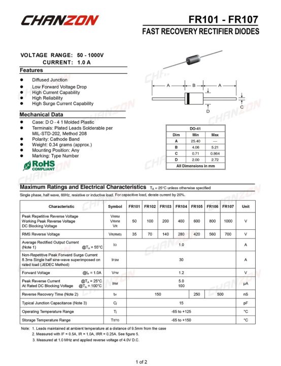 %E3%80%90Daily%20Necessities%20For%20Anyone%20Store%E3%80%91(100%20Pcs)%20Fast%20Recovery%20Rectifier%201A%201000V%20150-500ns%20DO-41%20Axial%201%20Amp%201000%20Volt%20FR%20107%20Diodes%20-%20Image%204