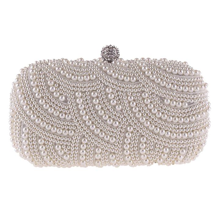 Pearl Clutch Bags Women Purse Ladies Hand Bags Evening Bags for Party Wedding Pearl Fashion Clutch Bags - White
