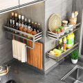 Aluminum Wall-Mounted Spice Rack Multifunctional Item Shelf Kitchen Tools Hooks Kitchen Condiment Storage Rack.