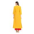Chrome Yellow Linen Kurti for Women (Tailor Made) - Waist Thread Button.