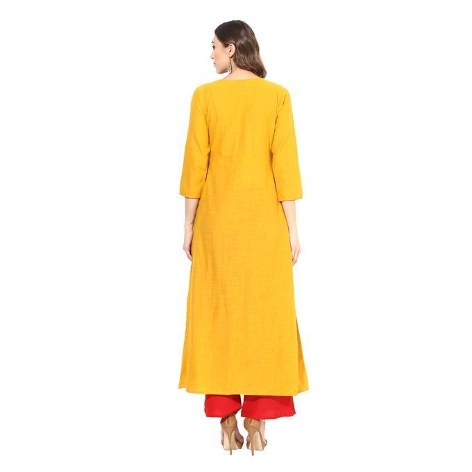 Chrome%20Yellow%20Linen%20Kurti%20for%20Women%20(Tailor%20Made)%20-%20Waist%20Thread%20Button%20-%20Image%204