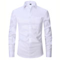 2023 Men French Cuff Dress Shirt Cufflinks New White Long Sleeve Casual Buttons Male Brand Shirts Regular Fit Clothes.
