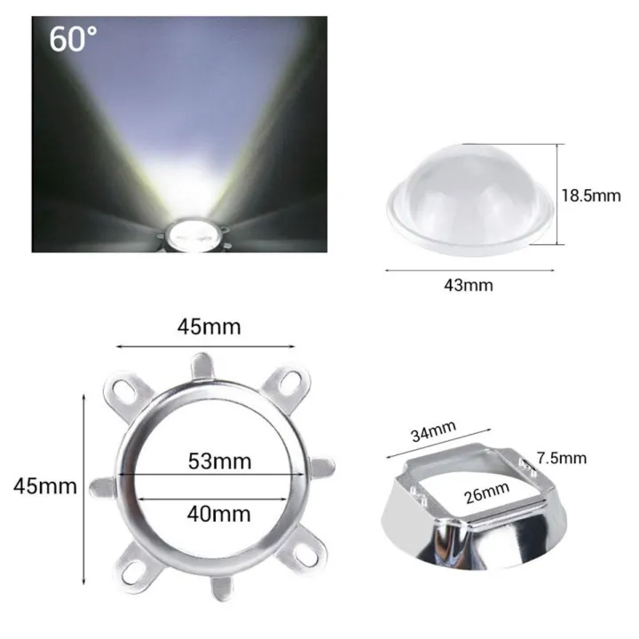 Led Bulb Reflective Cap 【VisioN Shop】LED Lens Reflector 44mm 60 120 Degree COB LED Chip Lamp ...