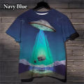 2024 Cosmic Fantasy Flying Saucer 3D Printing Men's And Women's T Shirt Cool Fun Alien Fun Casual Spaceship Kid Funny T-shirt.