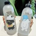 Panda Transparent Water Bottles With Straw Shaker Large Capacity Drinking 1000ml. 