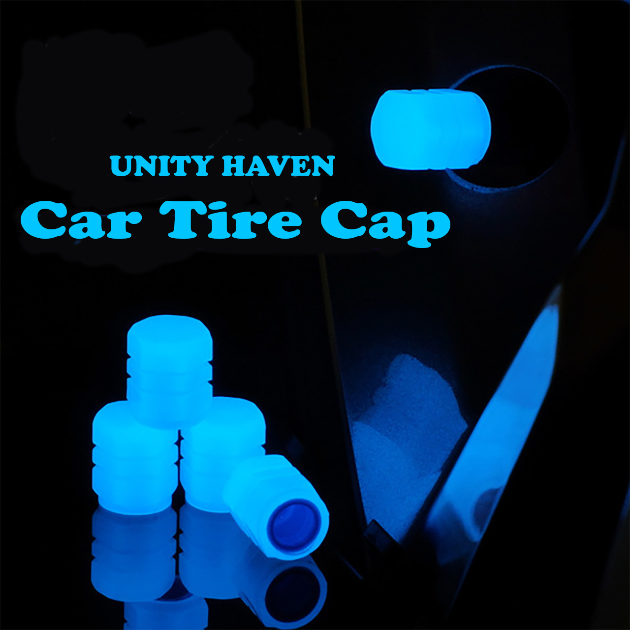 Unity Haven Car Tire Cap Set - Night Glow Valve Cover for Tyres - Stylish & Protective (4 Pieces)