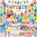 Disney Princess Disposable Tableware Set Snow White Cinderella Belle Paper Plate Tablecloth Kids Girls Birthday Party Decoration.