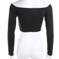 New Women's Long Sleeve T-shirt Summer Fashion Casual Off Shoulder Cropped Top Solid Color.