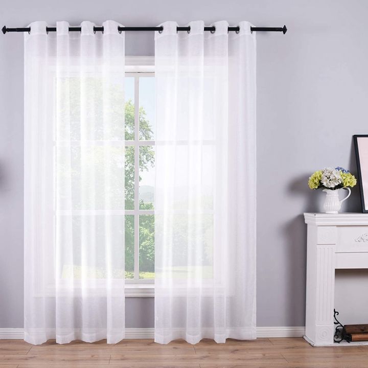%E3%80%90Fashion%E3%80%91210cm%20Sheer%20White%20Grommet%20Set%20of%202%20Panels%20Window%20Sheer%20Semi%20Drapes%20Polyester%20Look%20Voile%20for%20Bed%20-%20Image%202